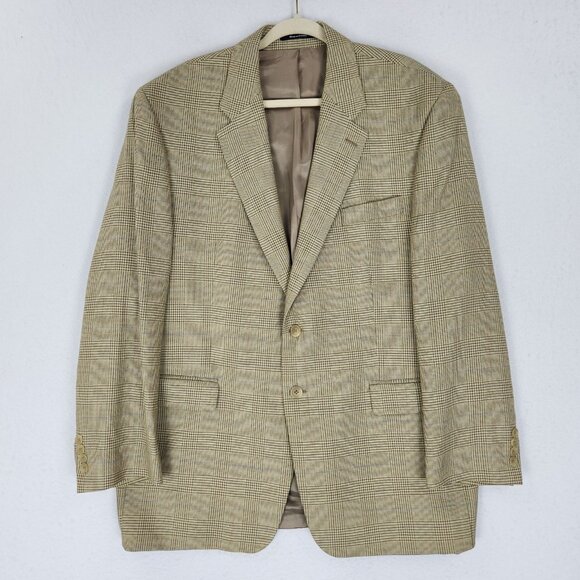 Ralph Lauren Jacket Men 46R Tan Yellow Houndstooth Vintage Chaps Wool Blazer - Picture 1 of 16